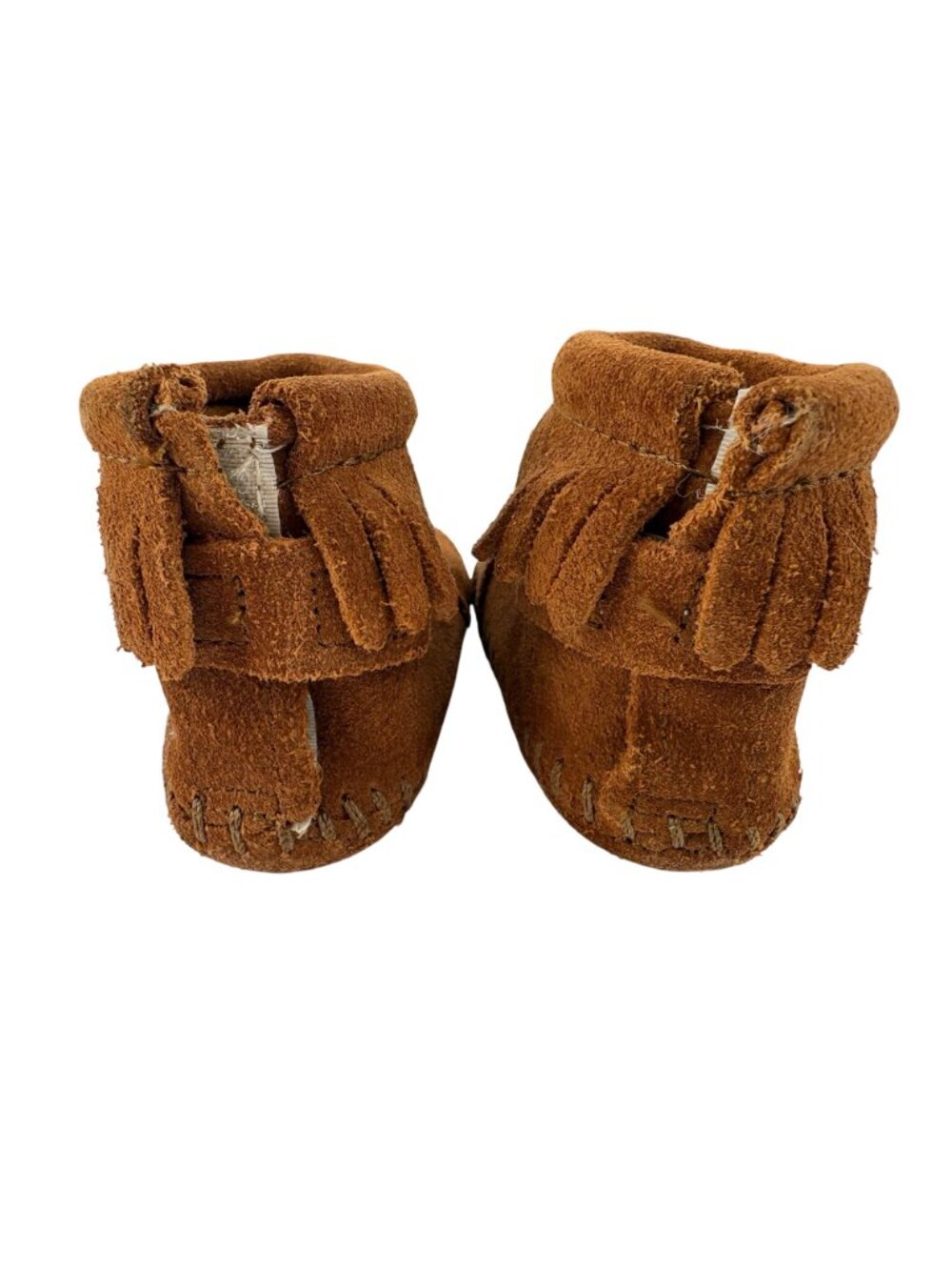 Minnetonka Back Strap Baby Fringe Bootie Brown Suede Moccasin Infant Size 1 - Picture 8 of 12